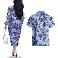 Mokihana Maile Ilima Leis Paniolo Palaka Couples Matching Off The Shoulder Long Sleeve Dress and Hawaiian Shirt Hawaiian Polu Spirit LT9 - Polynesian Pride