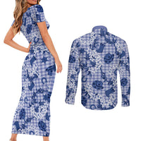 Mokihana Maile Ilima Leis Paniolo Palaka Couples Matching Short Sleeve Bodycon Dress and Long Sleeve Button Shirt Hawaiian Polu Spirit LT9 - Polynesian Pride