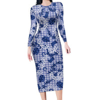 Mokihana Maile Ilima Leis Paniolo Palaka Family Matching Long Sleeve Bodycon Dress and Hawaiian Shirt Hawaiian Polu Spirit LT9 Blue - Polynesian Pride