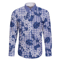 Mokihana Maile Ilima Leis Paniolo Palaka Family Matching Off Shoulder Short Dress and Hawaiian Shirt Hawaiian Polu Spirit LT9 Dad's Shirt - Long Sleeve Blue - Polynesian Pride