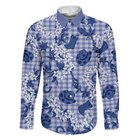 Mokihana Maile Ilima Leis Paniolo Palaka Family Matching Puletasi and Hawaiian Shirt Hawaiian Polu Spirit LT9 Dad's Shirt - Long Sleeve Blue - Polynesian Pride