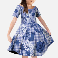 Mokihana Maile Ilima Leis Paniolo Palaka Kid Short Sleeve Dress Hawaiian Polu Spirit LT9 KID Blue - Polynesian Pride
