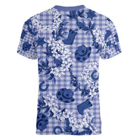 Mokihana Maile Ilima Leis Paniolo Palaka Women V-Neck T-Shirt Hawaiian Polu Spirit LT9 - Polynesian Pride