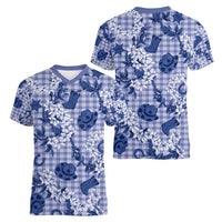 Mokihana Maile Ilima Leis Paniolo Palaka Women V-Neck T-Shirt Hawaiian Polu Spirit LT9 - Polynesian Pride