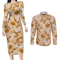 Mokihana Maile Ilima Leis Paniolo Palaka Couples Matching Long Sleeve Bodycon Dress and Long Sleeve Button Shirt Hawaiian Kula Spirit - Polynesian Pride