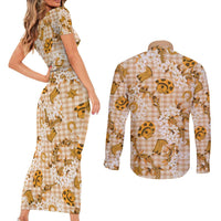 Mokihana Maile Ilima Leis Paniolo Palaka Couples Matching Short Sleeve Bodycon Dress and Long Sleeve Button Shirt Hawaiian Kula Spirit LT9 - Polynesian Pride