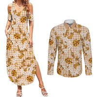 Mokihana Maile Ilima Leis Paniolo Palaka Couples Matching Summer Maxi Dress and Long Sleeve Button Shirt Hawaiian Kula Spirit LT9 Gold - Polynesian Pride