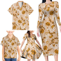 Mokihana Maile Ilima Leis Paniolo Palaka Family Matching Long Sleeve Bodycon Dress and Hawaiian Shirt Hawaiian Kula Spirit LT9 - Polynesian Pride