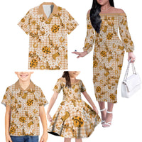 Mokihana Maile Ilima Leis Paniolo Palaka Family Matching Off The Shoulder Long Sleeve Dress and Hawaiian Shirt Hawaiian Kula Spirit - Polynesian Pride