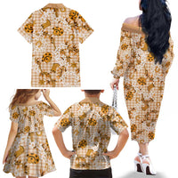Mokihana Maile Ilima Leis Paniolo Palaka Family Matching Off The Shoulder Long Sleeve Dress and Hawaiian Shirt Hawaiian Kula Spirit LT9 - Polynesian Pride