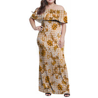 Mokihana Maile Ilima Leis Paniolo Palaka Family Matching Off Shoulder Maxi Dress and Hawaiian Shirt Hawaiian Kula Spirit LT9 Gold - Polynesian Pride