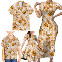Mokihana Maile Ilima Leis Paniolo Palaka Family Matching Short Sleeve Bodycon Dress and Hawaiian Shirt Hawaiian Kula Spirit LT9 - Polynesian Pride