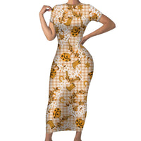 Mokihana Maile Ilima Leis Paniolo Palaka Family Matching Short Sleeve Bodycon Dress and Hawaiian Shirt Hawaiian Kula Spirit LT9 Gold - Polynesian Pride
