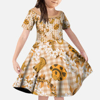 Mokihana Maile Ilima Leis Paniolo Palaka Family Matching Summer Maxi Dress and Hawaiian Shirt Hawaiian Kula Spirit LT9 Daughter's Dress Gold - Polynesian Pride
