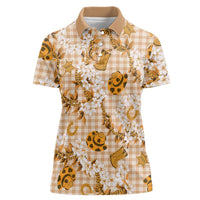 Mokihana Maile Ilima Leis Paniolo Palaka Women Polo Shirt Hawaiian Kula Spirit LT9 Female Gold - Polynesian Pride