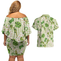 Mokihana Maile Ilima Leis Paniolo Palaka Couples Matching Off Shoulder Short Dress and Hawaiian Shirt Hawaiian Omaomo Ala Spirit - Polynesian Pride