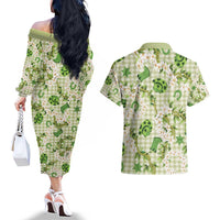 Mokihana Maile Ilima Leis Paniolo Palaka Couples Matching Off The Shoulder Long Sleeve Dress and Hawaiian Shirt Hawaiian Omaomo Ala Spirit LT9 - Polynesian Pride