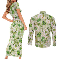 Mokihana Maile Ilima Leis Paniolo Palaka Couples Matching Short Sleeve Bodycon Dress and Long Sleeve Button Shirt Hawaiian Omaomo Ala Spirit LT9 - Polynesian Pride