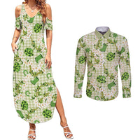 Mokihana Maile Ilima Leis Paniolo Palaka Couples Matching Summer Maxi Dress and Long Sleeve Button Shirt Hawaiian Omaomo Ala Spirit LT9 Green - Polynesian Pride