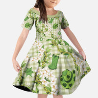 Mokihana Maile Ilima Leis Paniolo Palaka Family Matching Mermaid Dress and Hawaiian Shirt Hawaiian Omaomo Ala Spirit LT9 Daughter's Dress Green - Polynesian Pride
