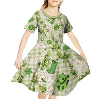 Mokihana Maile Ilima Leis Paniolo Palaka Kid Short Sleeve Dress Hawaiian Omaomo Ala Spirit - Polynesian Pride