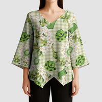 Mokihana Maile Ilima Leis Paniolo Palaka Kimono Sleeve Blouse Hawaiian Omaomo Ala Spirit - Polynesian Pride