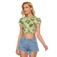 Mokihana Maile Ilima Leis Paniolo Palaka Raglan Cropped T Shirt Hawaiian Omaomo Ala Spirit - Polynesian Pride