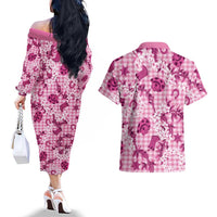 Mokihana Maile Ilima Leis Paniolo Palaka Couples Matching Off The Shoulder Long Sleeve Dress and Hawaiian Shirt Hawaiian Omaomo Ulaula Spirit LT9 - Polynesian Pride