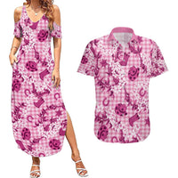 Mokihana Maile Ilima Leis Paniolo Palaka Couples Matching Summer Maxi Dress and Hawaiian Shirt Hawaiian Omaomo Ulaula Spirit LT9 Pink - Polynesian Pride