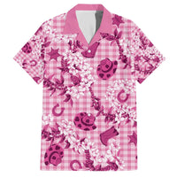 Mokihana Maile Ilima Leis Paniolo Palaka Family Matching Off The Shoulder Long Sleeve Dress and Hawaiian Shirt Hawaiian Omaomo Ulaula Spirit LT9 Dad's Shirt - Short Sleeve Pink - Polynesian Pride