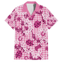 Mokihana Maile Ilima Leis Paniolo Palaka Family Matching Off Shoulder Short Dress and Hawaiian Shirt Hawaiian Omaomo Ulaula Spirit LT9 Dad's Shirt - Short Sleeve Pink - Polynesian Pride