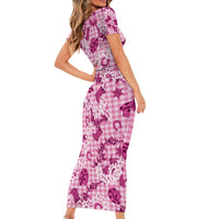 Mokihana Maile Ilima Leis Paniolo Palaka Family Matching Short Sleeve Bodycon Dress and Hawaiian Shirt Hawaiian Omaomo Ulaula Spirit - Polynesian Pride