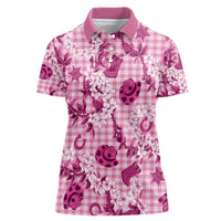 Mokihana Maile Ilima Leis Paniolo Palaka Women Polo Shirt Hawaiian Omaomo Ulaula Spirit LT9 Female Pink - Polynesian Pride