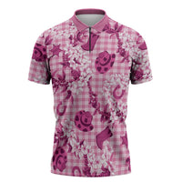 Mokihana Maile Ilima Leis Paniolo Palaka Zipper Polo Shirt Hawaiian Omaomo Ulaula Spirit LT9 Pink - Polynesian Pride