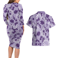 Mokihana Maile Ilima Leis Paniolo Palaka Couples Matching Long Sleeve Bodycon Dress and Hawaiian Shirt Hawaiian Poni Spirit LT9 - Polynesian Pride