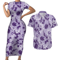 Mokihana Maile Ilima Leis Paniolo Palaka Couples Matching Short Sleeve Bodycon Dress and Hawaiian Shirt Hawaiian Poni Spirit LT9 Purple - Polynesian Pride