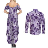 Mokihana Maile Ilima Leis Paniolo Palaka Couples Matching Summer Maxi Dress and Long Sleeve Button Shirt Hawaiian Poni Spirit LT9 - Polynesian Pride