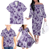 Mokihana Maile Ilima Leis Paniolo Palaka Family Matching Off The Shoulder Long Sleeve Dress and Hawaiian Shirt Hawaiian Poni Spirit - Polynesian Pride