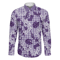 Mokihana Maile Ilima Leis Paniolo Palaka Family Matching Off Shoulder Short Dress and Hawaiian Shirt Hawaiian Poni Spirit LT9 Dad's Shirt - Long Sleeve Purple - Polynesian Pride
