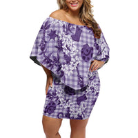 Mokihana Maile Ilima Leis Paniolo Palaka Family Matching Off Shoulder Short Dress and Hawaiian Shirt Hawaiian Poni Spirit LT9 Purple - Polynesian Pride