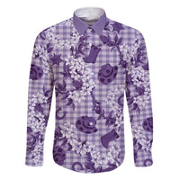 Mokihana Maile Ilima Leis Paniolo Palaka Family Matching Short Sleeve Bodycon Dress and Hawaiian Shirt Hawaiian Poni Spirit LT9 Dad's Shirt - Long Sleeve Purple - Polynesian Pride