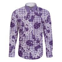 Mokihana Maile Ilima Leis Paniolo Palaka Family Matching Tank Maxi Dress and Hawaiian Shirt Hawaiian Poni Spirit LT9 Dad's Shirt - Long Sleeve Purple - Polynesian Pride