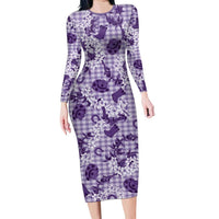 Mokihana Maile Ilima Leis Paniolo Palaka Long Sleeve Bodycon Dress Hawaiian Poni Spirit - Polynesian Pride