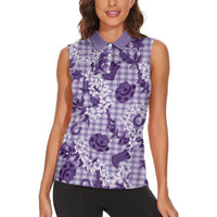 Mokihana Maile Ilima Leis Paniolo Palaka Women Sleeveless Polo Shirt Hawaiian Poni Spirit - Polynesian Pride