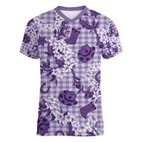 Mokihana Maile Ilima Leis Paniolo Palaka Women V-Neck T-Shirt Hawaiian Poni Spirit - Polynesian Pride