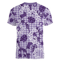 Mokihana Maile Ilima Leis Paniolo Palaka Women V-Neck T-Shirt Hawaiian Poni Spirit - Polynesian Pride