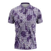 Mokihana Maile Ilima Leis Paniolo Palaka Zipper Polo Shirt Hawaiian Poni Spirit LT9 Purple - Polynesian Pride