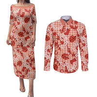 Mokihana Maile Ilima Leis Paniolo Palaka Couples Matching Puletasi and Long Sleeve Button Shirt Hawaiian Ulaula Spirit LT9 Red - Polynesian Pride