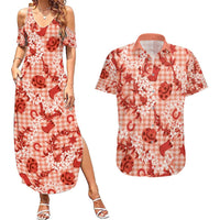 Mokihana Maile Ilima Leis Paniolo Palaka Couples Matching Summer Maxi Dress and Hawaiian Shirt Hawaiian Ulaula Spirit LT9 Red - Polynesian Pride