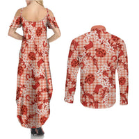 Mokihana Maile Ilima Leis Paniolo Palaka Couples Matching Summer Maxi Dress and Long Sleeve Button Shirt Hawaiian Ulaula Spirit LT9 - Polynesian Pride